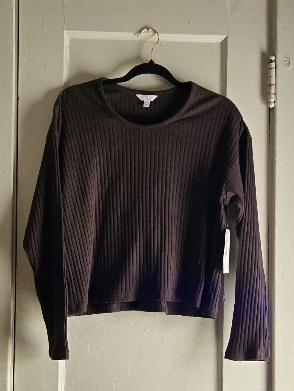 Time And Tru Women’s Ribbed Long Sleeve Top - Brown